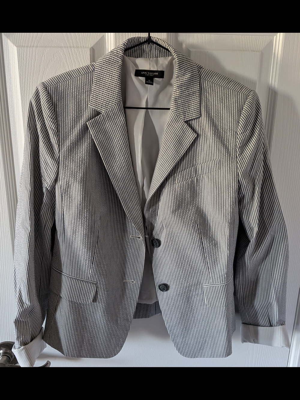 Ann Taylor Black and White Pinstripe Tailored Blazer